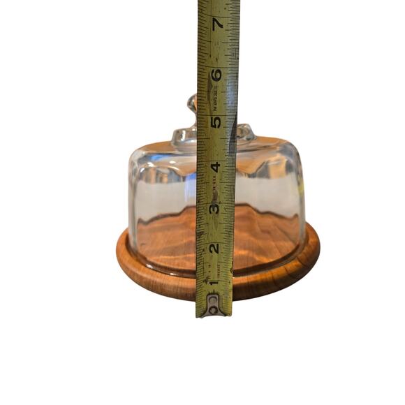 Vintage Gailstyn-Sutton Teakwood Cheese Server Cloche Glass Dome - Picture 6 of 6